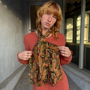 Zazou Y2K Geometric Rayon Scarf Tie Top Wrap 90s Boho Abstract Print